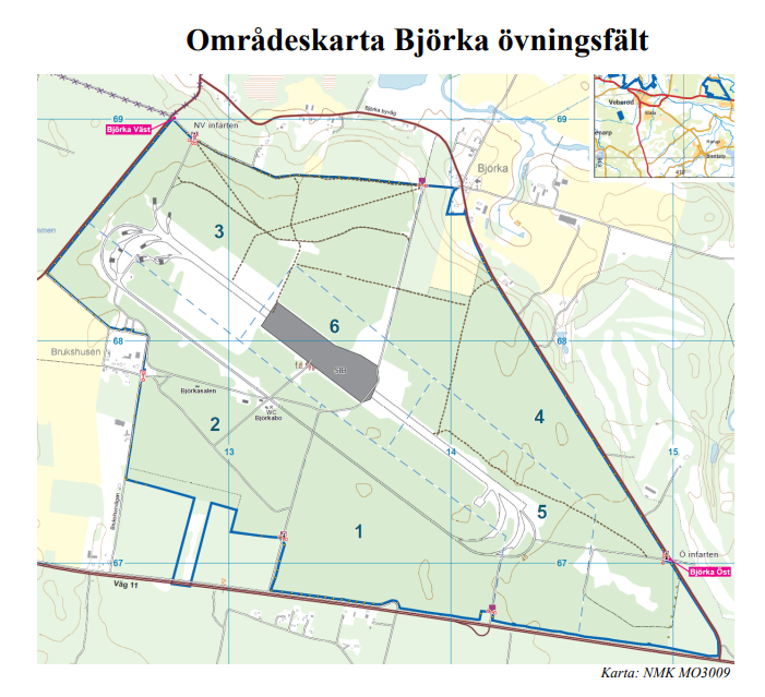 Kartbild över Björka övningsfält