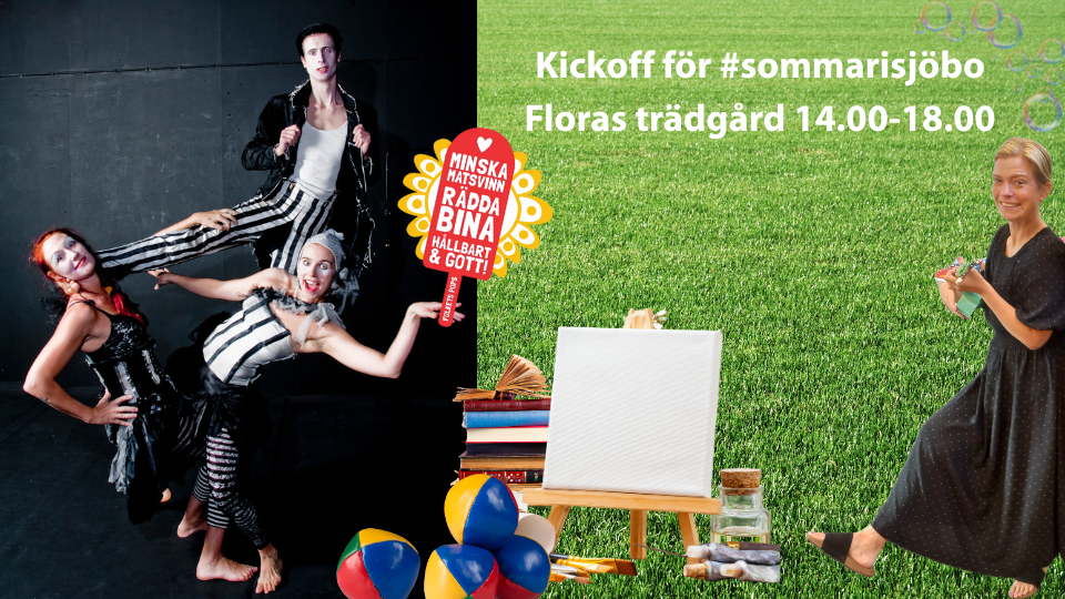 Ett collage av cirkus, jongleringsbollar, tavla, såpbubblor och någon som spelar gitarr.