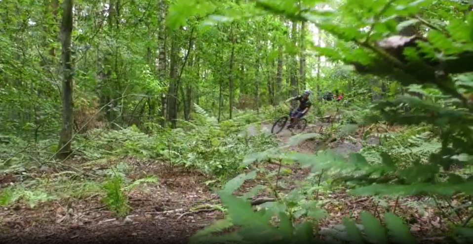 Pojke kör MTB-spår i naturen, Sjöbo kommun.