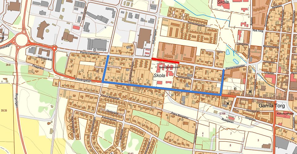 Karta över berört område och avstängning